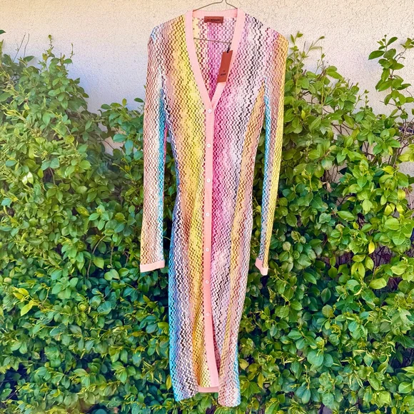 Missoni Cardigan Dress Multicolor Knit Longline Midi Size 38 US 0 2 XS NWT - Picture 3 of 10